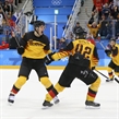 GANGNEUNG, SOUTH KOREA - FEBRUARY 25: Germany's Jonas Muller #41 celebrates with Yasin Ehliz #42 after scoring a third period goal against the Olympic Athletes from Russia during gold medal game action at the PyeongChang 2018 Olympic Winter Games. (Photo by Andre Ringuette/HHOF-IIHF Images)

